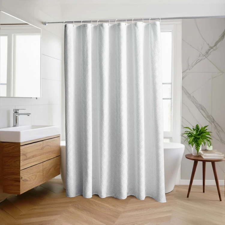 Rideau de douche gaufré en microfibre avec crochets