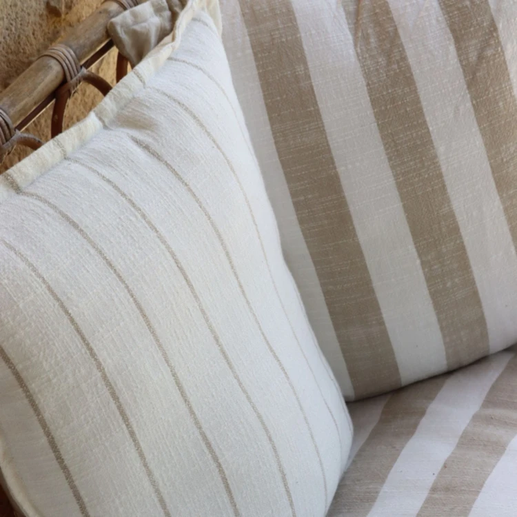 Housse de coussin  recto-verso 100% coton rayures et carreaux LOURMARIN