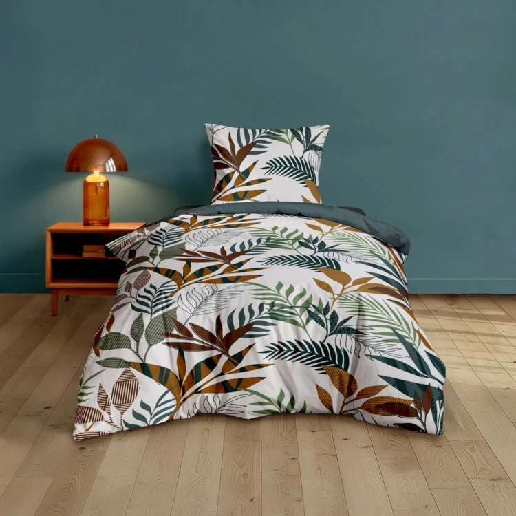 Parure de lit 2 pièces 100% coton à motifs végétaux housse + taie