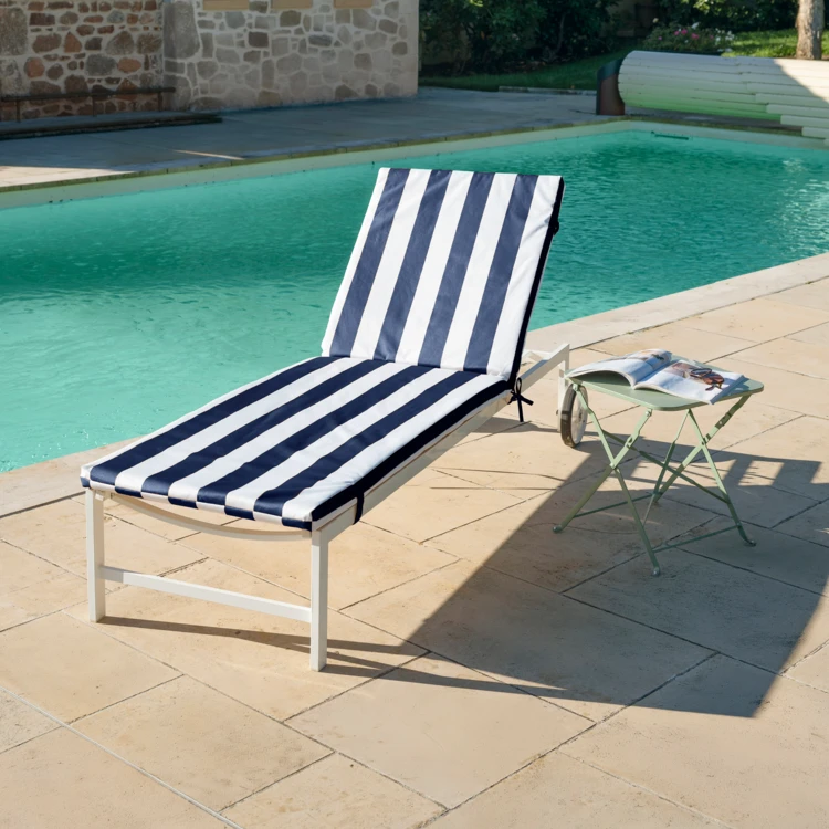 Matelas bain de soleil imperméable déhoussable à rayures pour transat