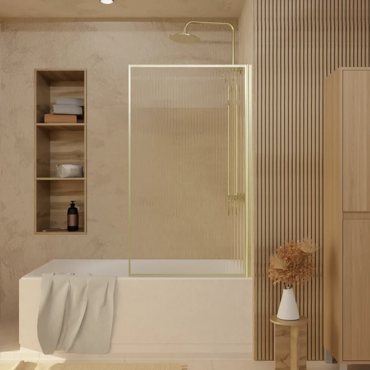 Paroi de douche en verre cannelé doré brossé