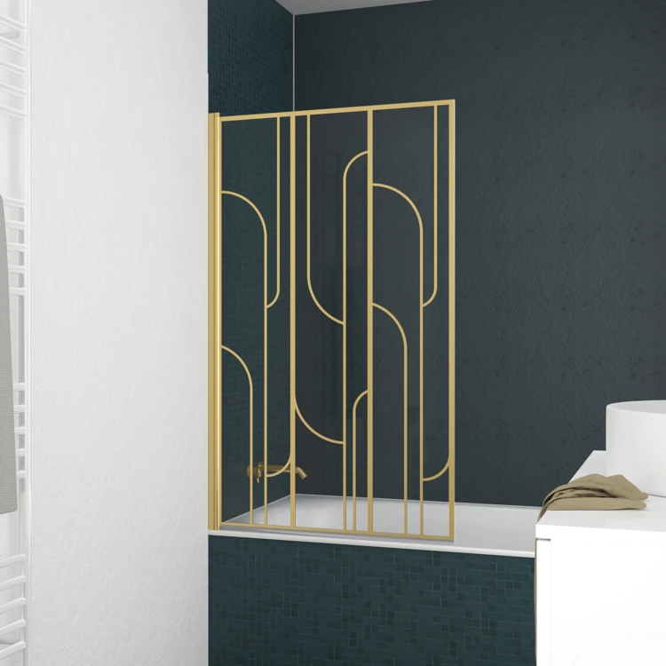 Pare-baignoire rabattable en verre trempé sérigraphié Art déco