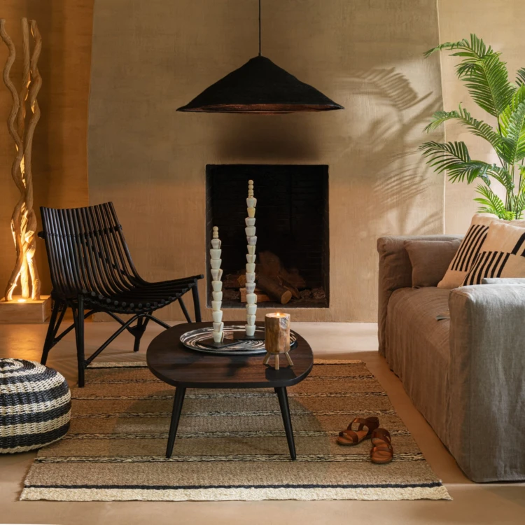 Suspension luminaire chapeau jonc naturel