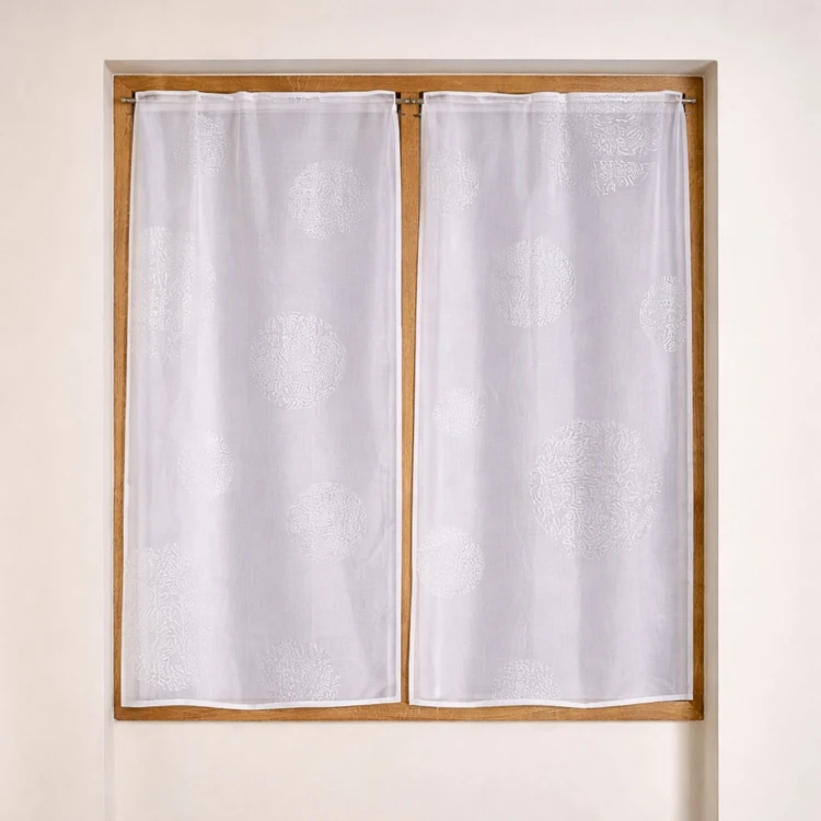 Paire de petits voilages en étamine motif argent