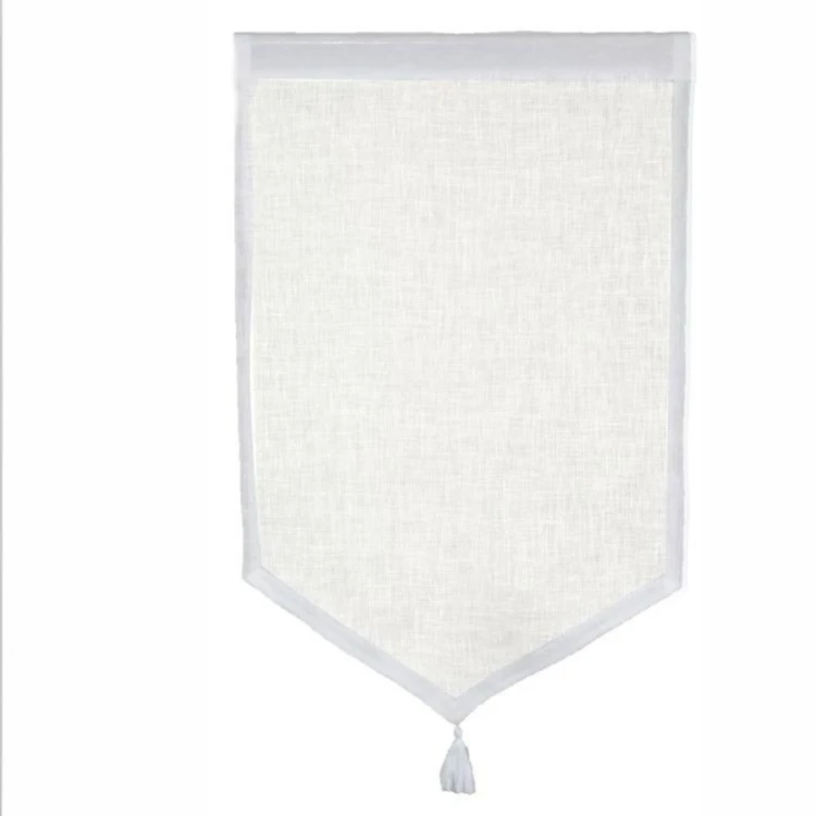 Paire de petits voilages en 100% lin avec pointe et pompon