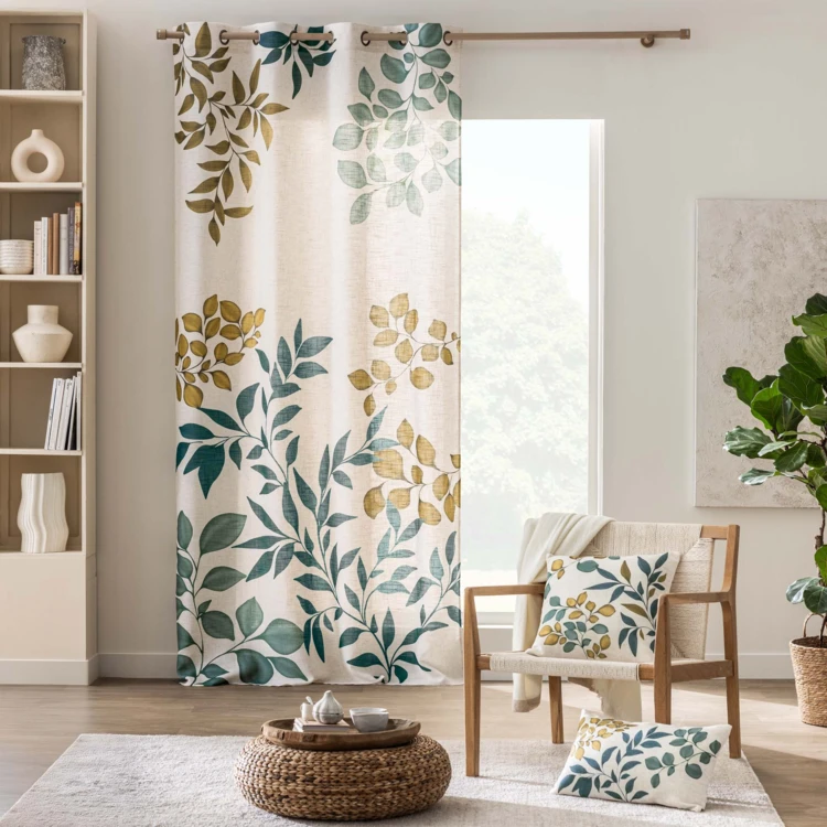 Vorhang mit Polylin-Ösen, bedruckt mit dämpfenden Laubblättern