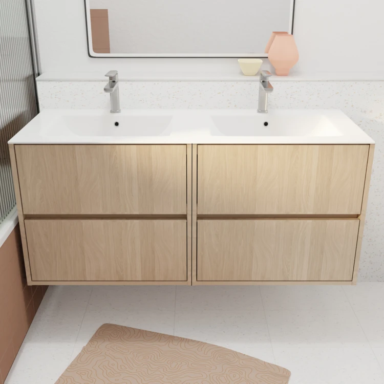 Meuble de salle de bains suspendu double vasque avec 4 tiroirs