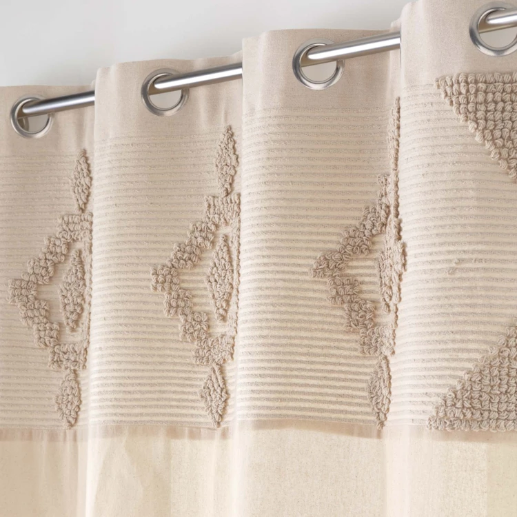 Rideau à œillets en poly-coton avec bande décorative