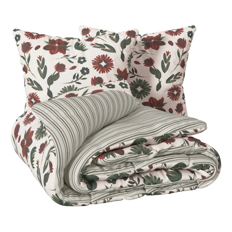 Conjunto de cama de 3 peças reversível, em algodão de 57 fios, com padrão floral