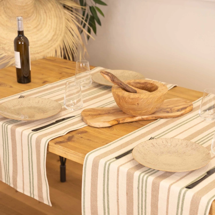 Chemin de table à rayures en coton