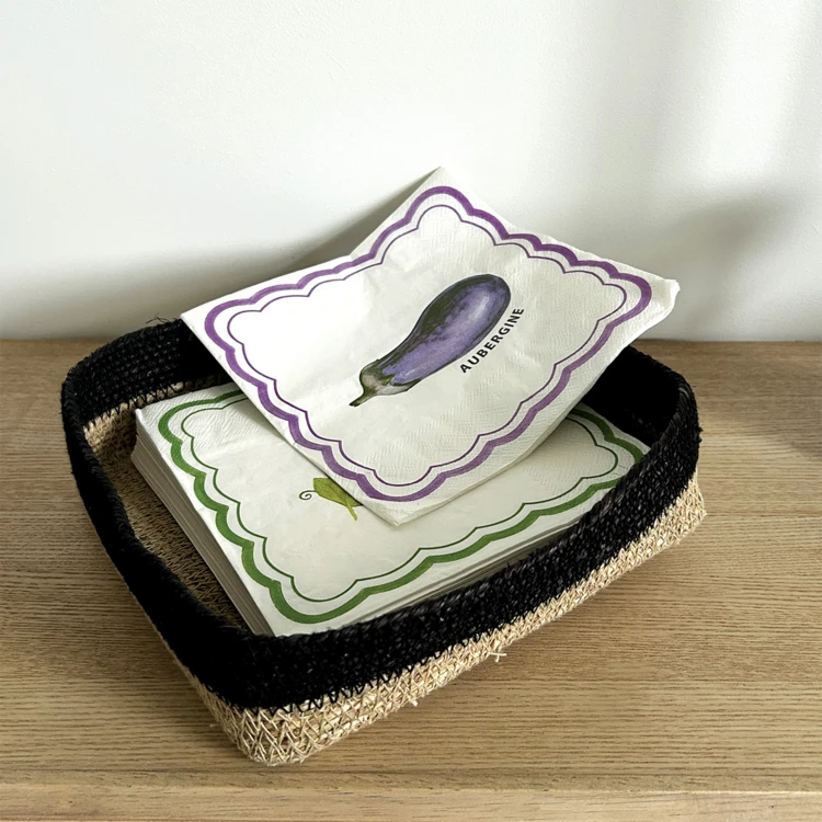 Lot de 20 serviettes en papier motif aubergine et petit pois