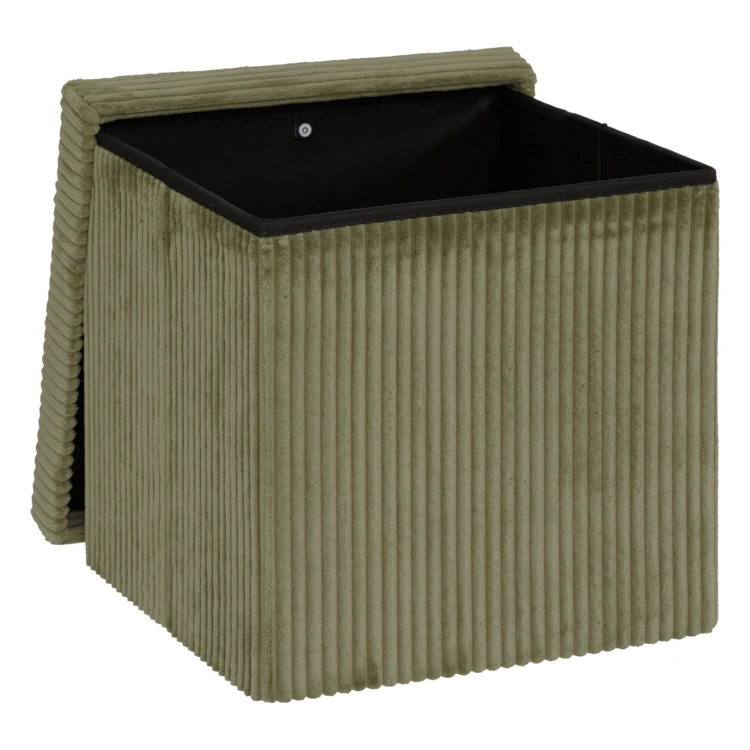 Pouf pliable effet velours côtelé avec rangement intégré