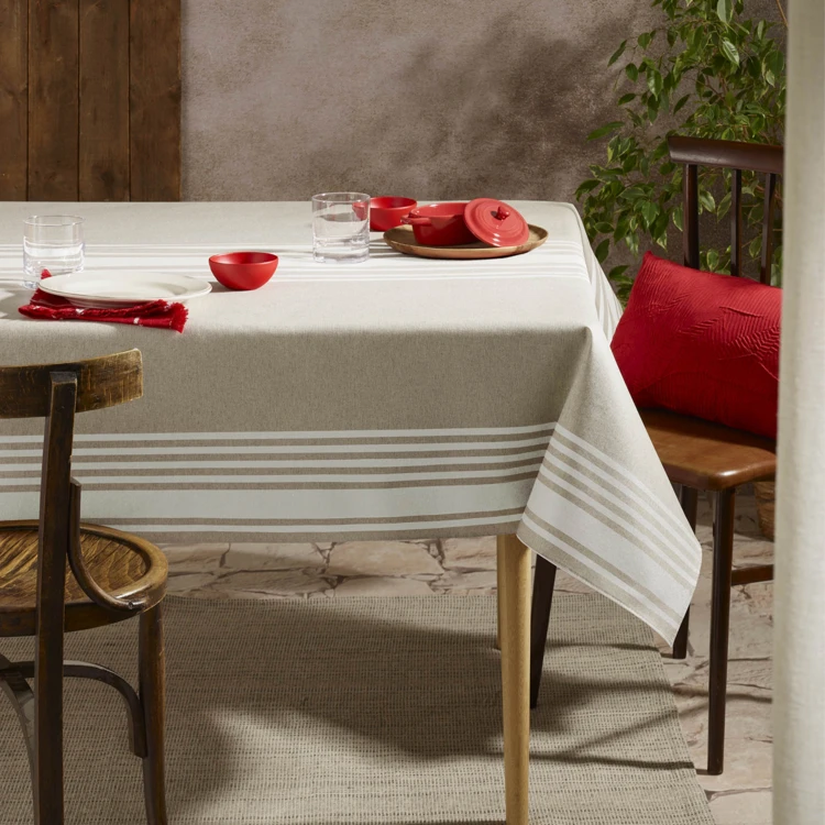 Nappe de table en polycoton enduit anti-tache à motif rayé