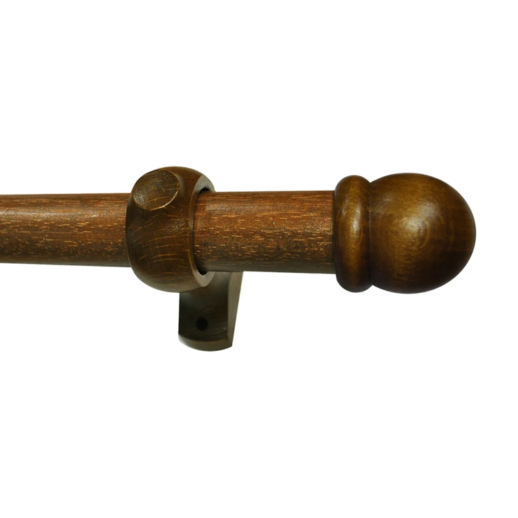 Kit tringle à rideaux en bois avec embouts ronds D28 mm