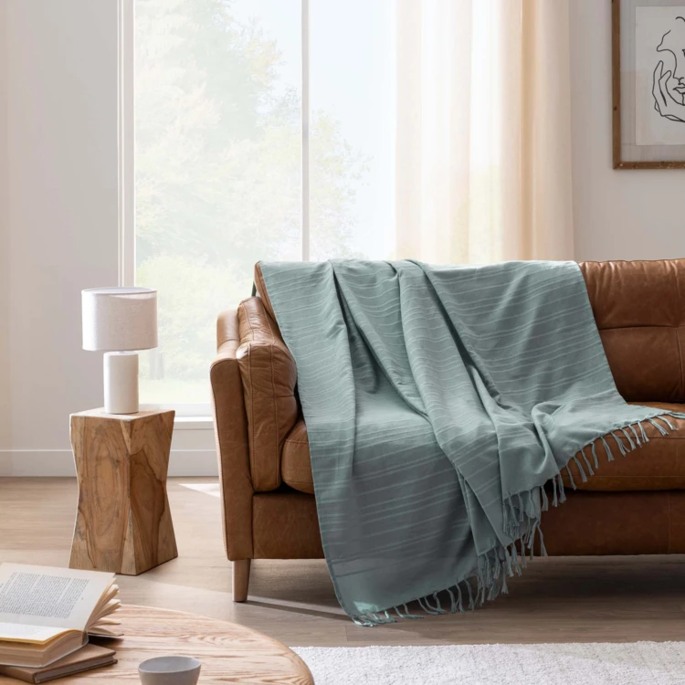 Plaid coton à franges grand format