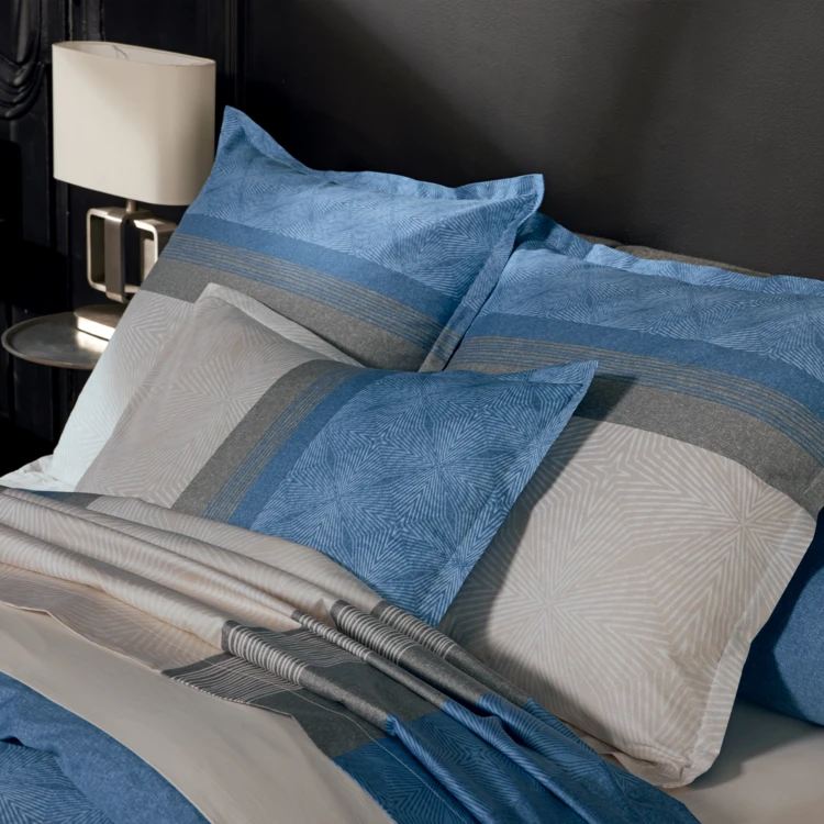 Parure de lit 3 pièces satin de coton géométrique housse + taies