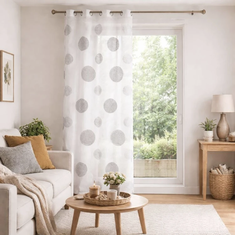 Voilage Etamine Brodé Ronds Mêlés blanc