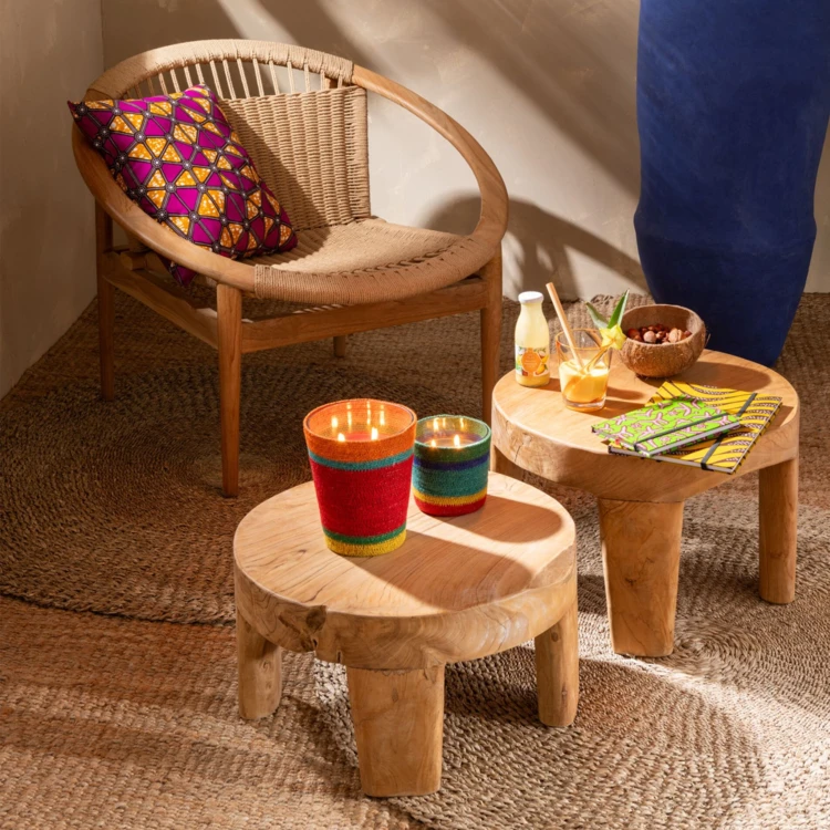 Runder Couchtisch aus Teakholz – 2er-Set