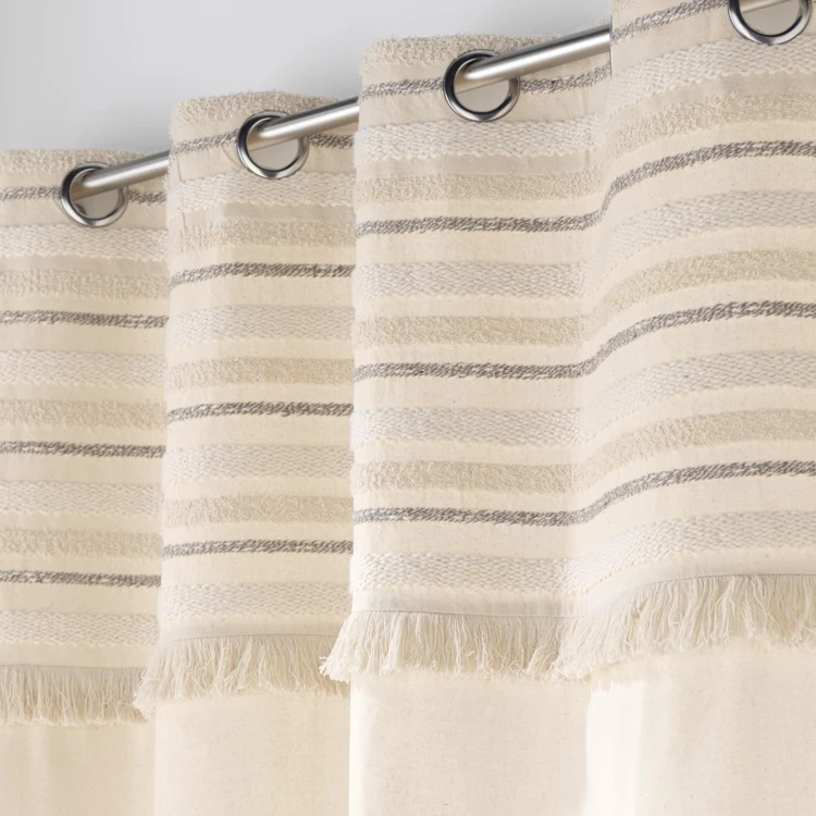 Rideau court à œillets en coton avec top tissé et franges