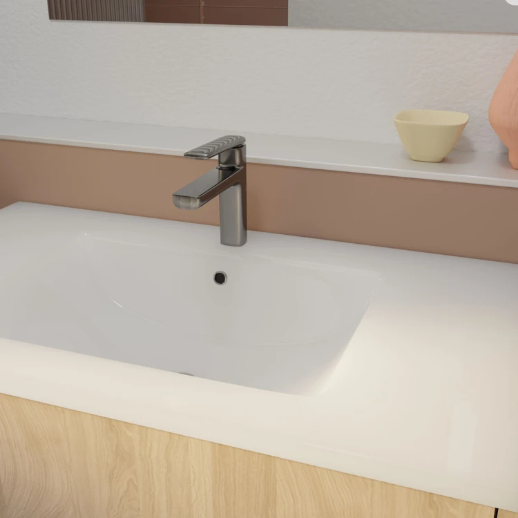 Meuble de salle de bains sur pieds avec 3 tiroirs et vasque en céramique