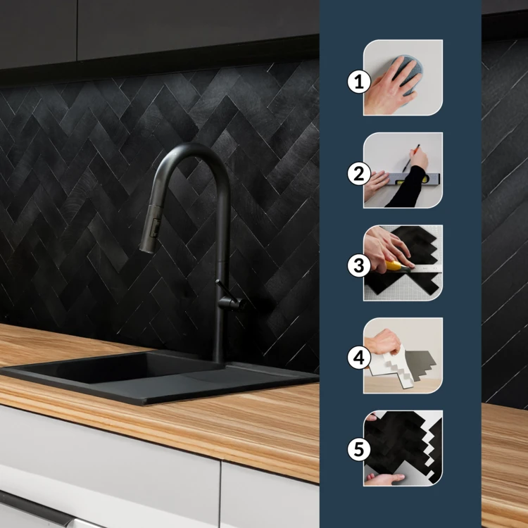 Crédence adhésive murale 3D effet chevron 4 pièces