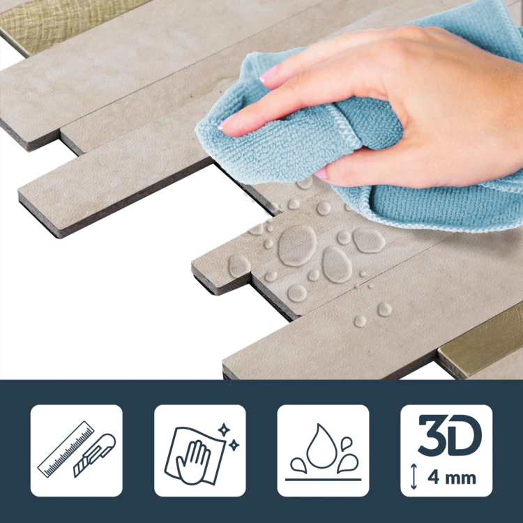 Crédence adhésive murale 3D motif lamelles 4 pièces