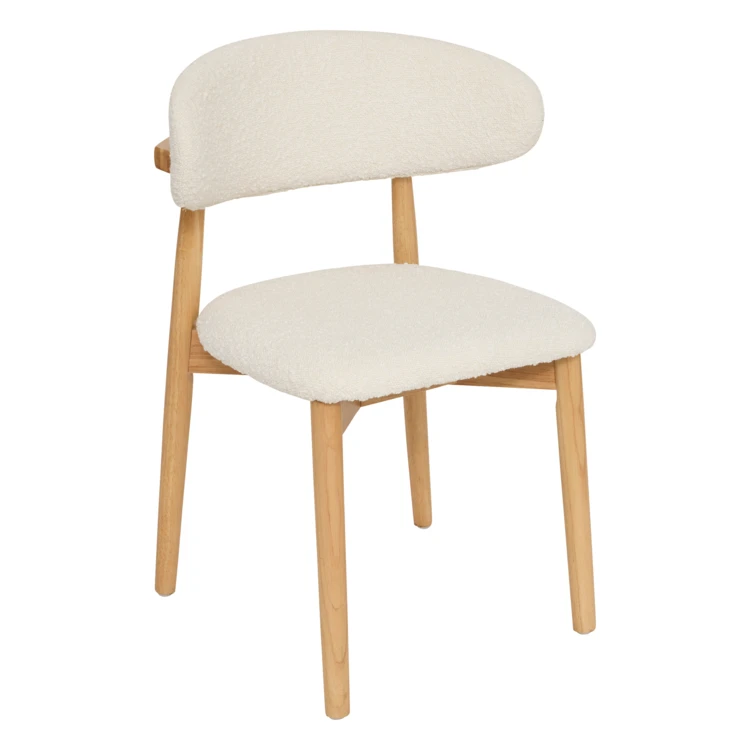 Chaise bouclette en bois massif avec dossier rembourré