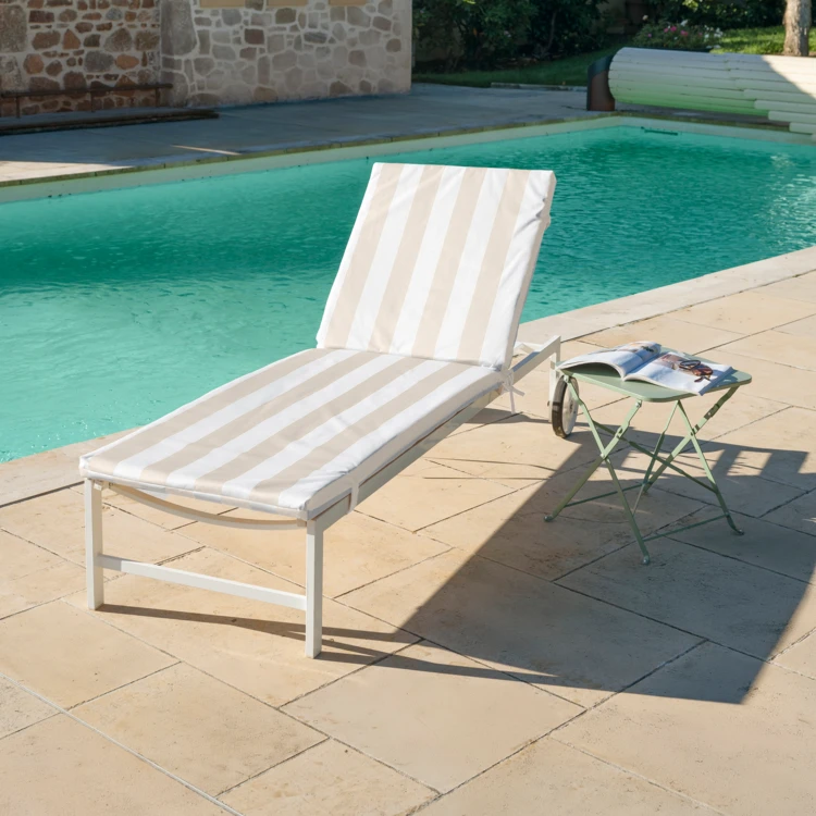 Matelas bain de soleil imperméable déhoussable à rayures pour transat