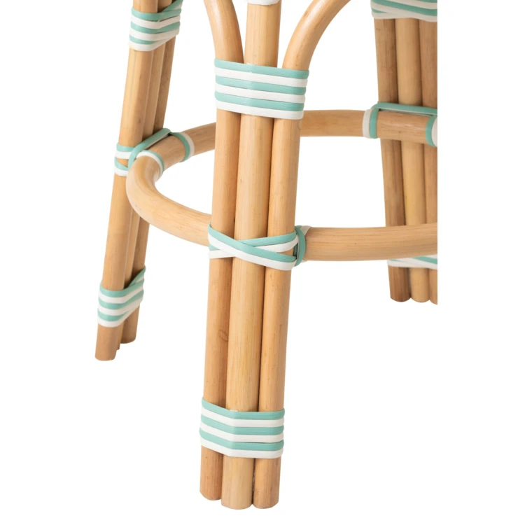 TABOURET LIGNÉ ROTIN BLEU CLAIR/BLANC