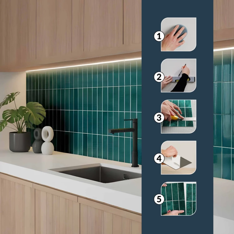 Crédence adhésive murale 3D effet carrelage 4 pièces