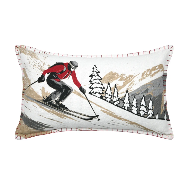 Coussin rectangulaire en coton à motif ski