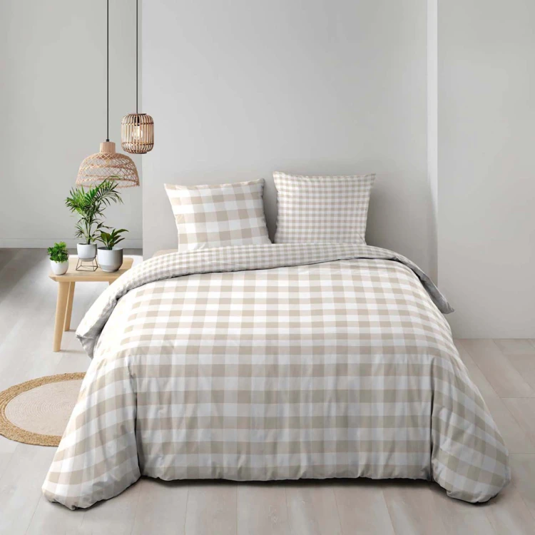 Parure de lit 3 pièces en coton à carreaux housse + taies