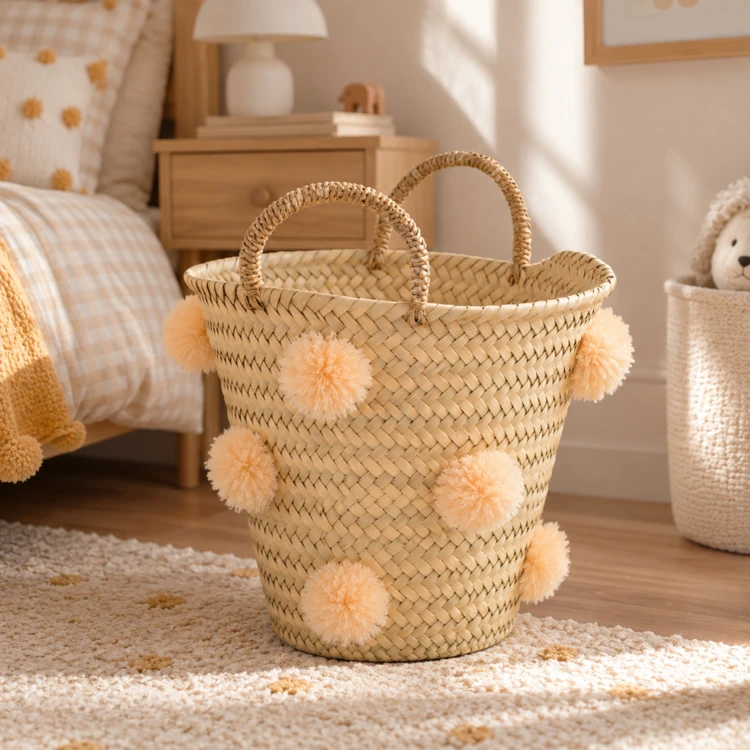 Cesta de almacenaje con borlas