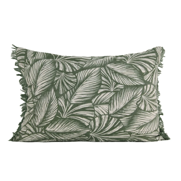 Coussin motif feuilles exotiques