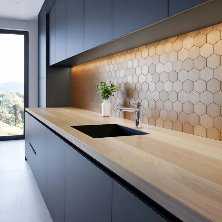 Crédence adhésive murale 3D effet carrelage hexagonal 4 pièces