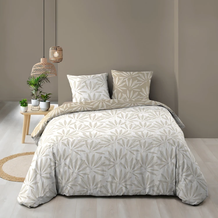 Parure de lit réversible en coton motif feuillage naturel
