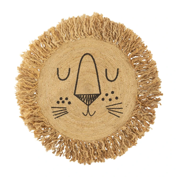 Tapis rond en jute motif lion pour enfant