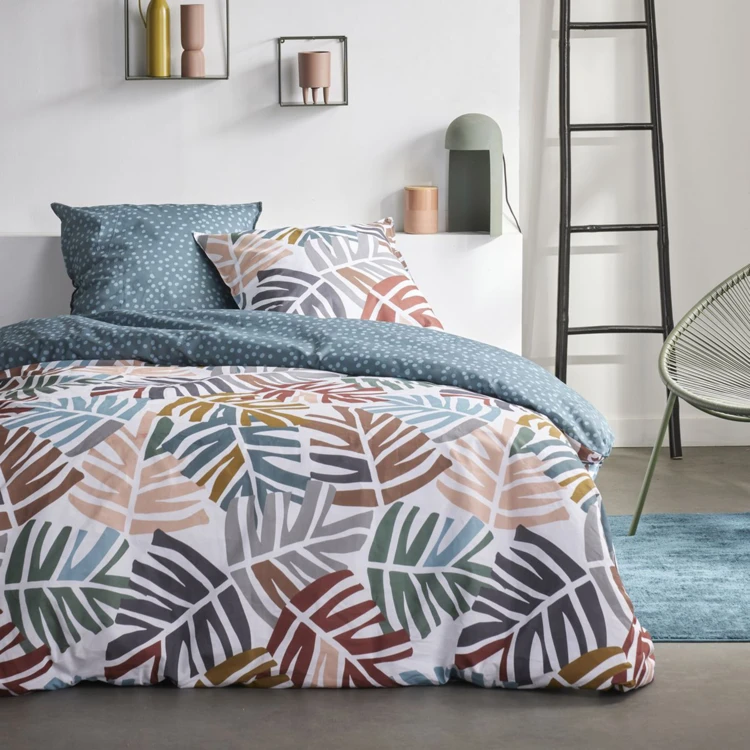 Juego de cama de 3 piezas con hojas tropicales de colores