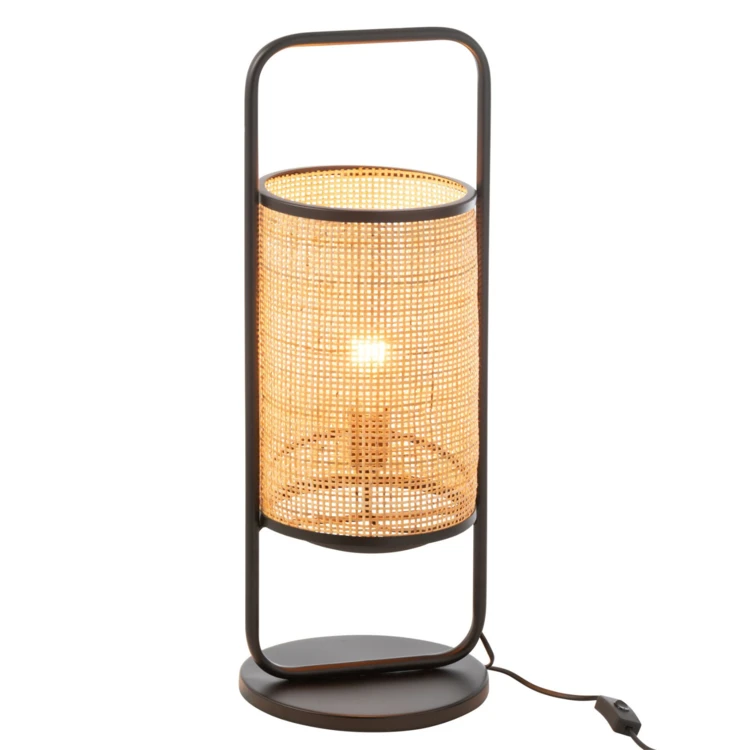 Lampe sur pied en métal et rotin