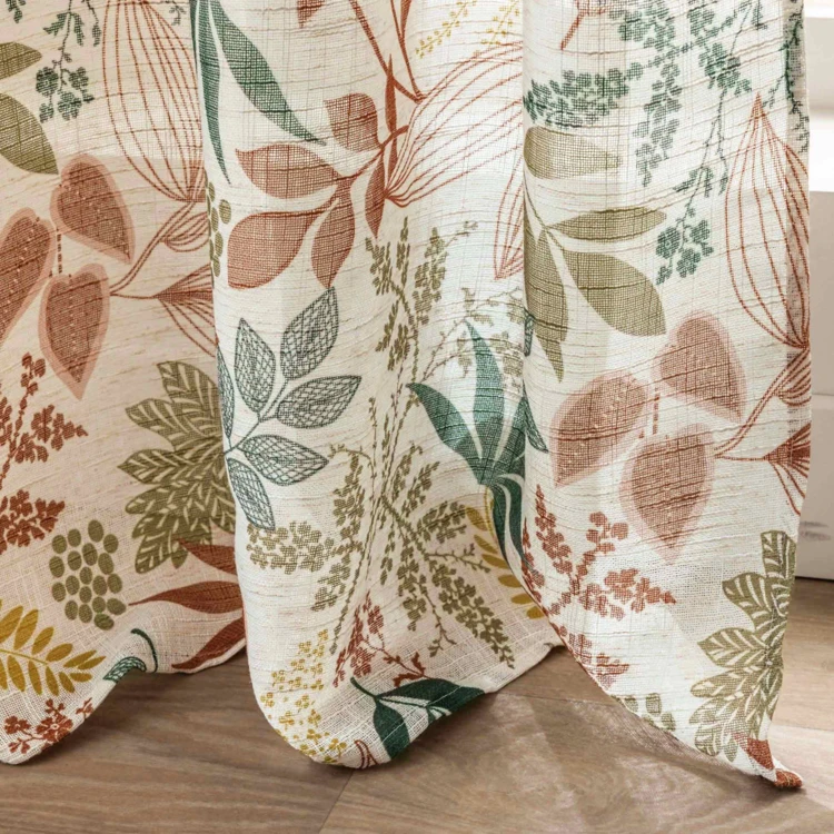 Rideau à œillets polylin imprimé feuilles tamisant