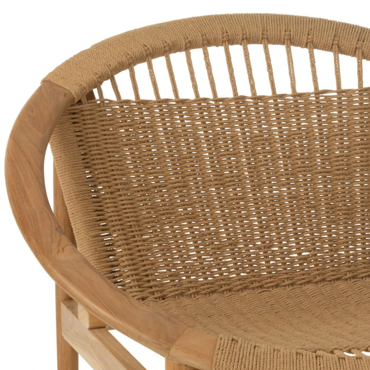 Fauteuil salon design rond bois et fibres naturelles