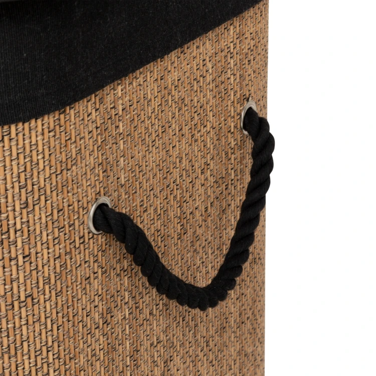 Cesto de ropa rectangular 60L en bambú y tela negra