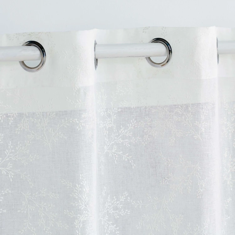 Paire de voilages passe-tringle en voile tissé motif feuillage