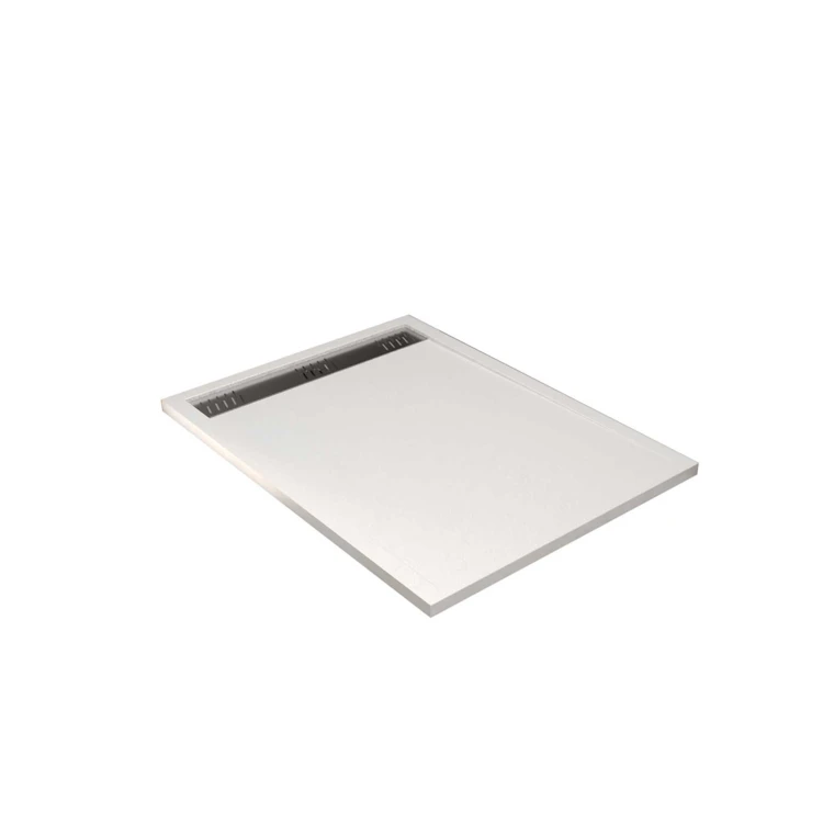 Receveur de douche extra-plat en résine effet pierre  grille linéaire chrome