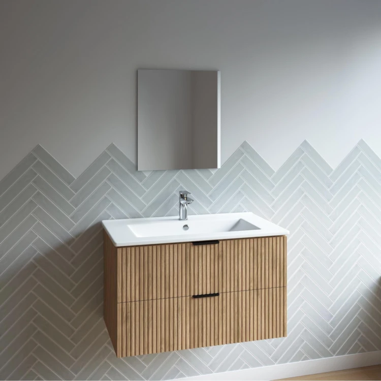 Meuble de salle de bains suspendu texturé 2 tiroirs avec vasque