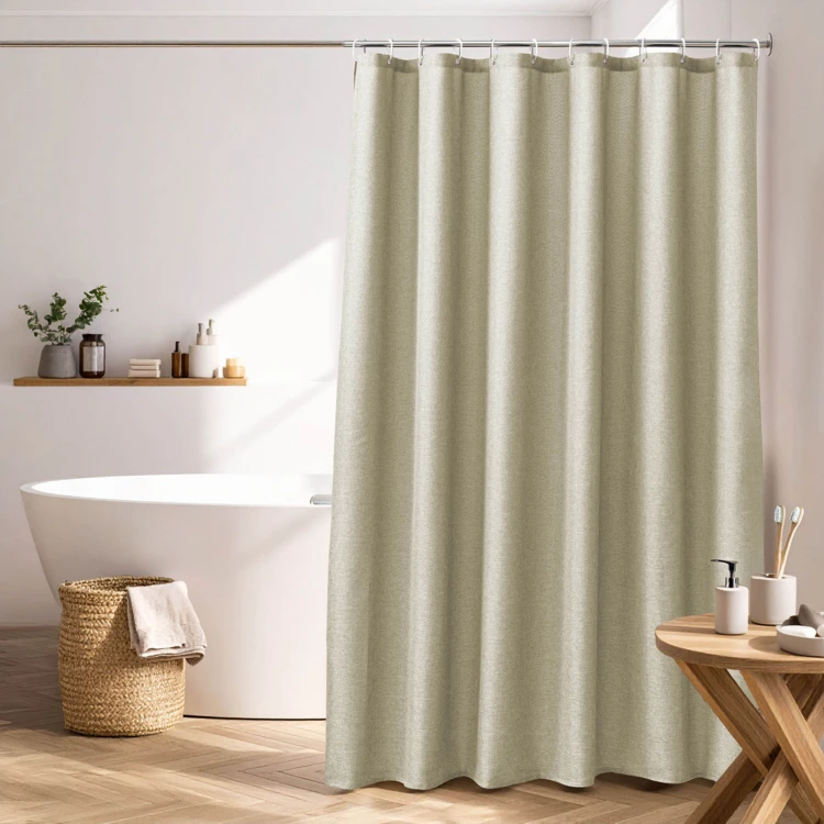 Rideau de douche uni aspect chambray avec crochets