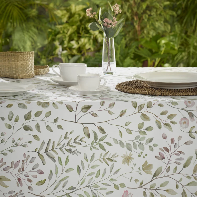 Nappe rectangulaire en coton enduit anti-tache motif végétal