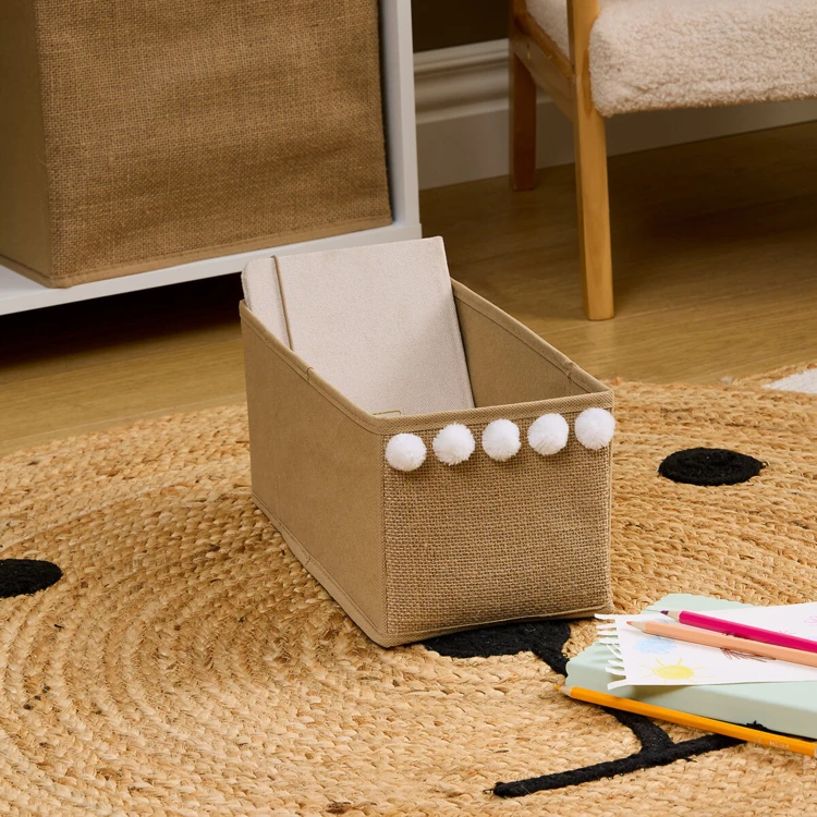 Boîte de rangement pliable avec poignée et pompons