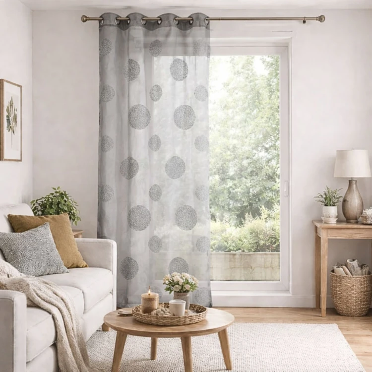 Voilage en Etamine Brodé de Ronds Mélés