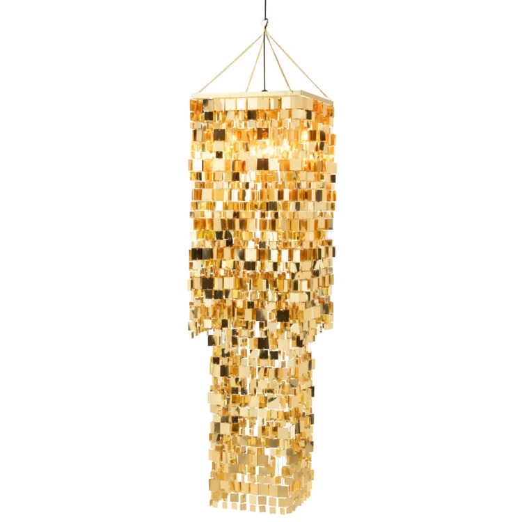 ABAT-JOUR CHANDELIER CARRÉ PVC DORÉ LARGE